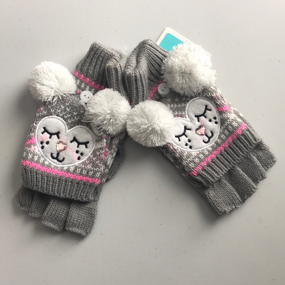 Girls Knit Critter Fingerless Convertible Gloves